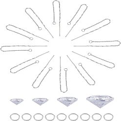 Прозрачный Комплекты для изготовления сережек, подвески из фианита с заостренным концом, 304 фурнитура из нержавеющей стали для серег, граненые, плоско-круглые, прозрачные, подвески: 4 мм / 6 мм / 8 мм / 10 мм, отверстие : 1 мм, 16 шт / комплект