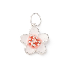 Серебро 925 подвески-цветы из стерлингового серебра с белой эмалью, с перемычками и 925 штампом, серебряные, 11.5x10x4 мм, отверстие : 4 мм