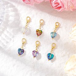 Золотой Стеклянные подвесные украшения в форме сердца, с цинковым сплавом застежками омаров коготь, золотые, 28 мм