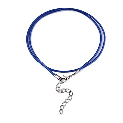 Royal Blue Waxed Cotton Cord Necklace Making, with Alloy Lobster Claw Clasps and Iron End Chains, Platinum, Royal Blue, 17.12 inch(43.5cm), 1.5mm