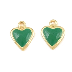 Зеленый Латунь эмаль подвески, сердце прелести, стойки покрытие, долговечный, без свинца и без кадмия, реальный 18 k позолоченный, зелёные, 7.5x6x1.5 мм, отверстие : 0.8 мм