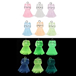 (52) Непрозрачная лаванда Светящиеся подвески смолы, кошка, с железной платиной петлей, светится в темноте, разноцветные, 25.5x17.5x14.5 мм