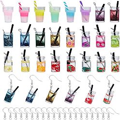 Mixed Color DIY Drinks Themed Earring Making Kits,Including  Imitation Bubble Tea & Juice Resin Bottle Pendants, Brass Earring Hooks, Mixed Color, Pendants: 48pcs/box