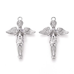 Нержавеющая Сталь Цвет 304 подвески из нержавеющей стали, ангельское очарование, анти-тускнение, цвет нержавеющей стали, 36.5x24.5~25x8.5 мм, отверстие : 2.2 мм