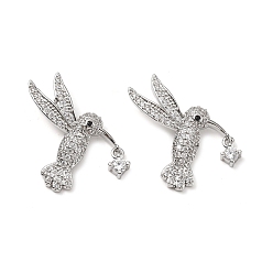 Платина Латунные микропаве прозрачные подвески с фианитом, без кадмия и без свинца, птица, платина, 23x18x5 мм, отверстие : 5.5x2 мм
