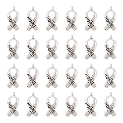 Античное Серебро Сплавочные подвески ленты символа борьбы против рака молочной железы со словом "HOPE", без кадмия и без свинца, античное серебро, 17x8x3 мм, отверстие : 2 мм