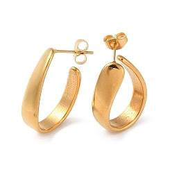 Real 18K Gold Plated Ion Plating(IP) 304 Stainless Steel Teardrop Stud Earrings, Half Hoop Earrings, Real 18K Gold Plated, 24x6mm