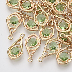 Средний Весенно-Зеленый Граненые подвески стекла, с настройками открытой спины из экологически чистого сплава, без никеля , слеза, золотой свет, средний весенний зеленый, 21x11x3.5 мм, отверстие : 1.6 мм