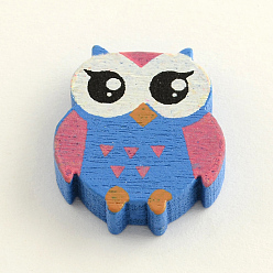 Mixed Color Owl Dyed Natural Wood Beads, Mixed Color, 22x18x5mm, Hole: 2mm, about 695pcs/500g