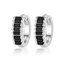 Черный Серьги-кольца с кубическим цирконием, женские серьги из стерлингового серебра 925 с родиевым покрытием, с печатью s925, платина, чёрные, 10x3 мм