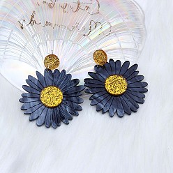 Морской Синий Акриловые серьги-гвоздики с цветком, платина, Marine Blue, 59x50 мм