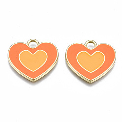 Оранжевый Стойки обшивки сплава эмали подвески, без кадмия и без свинца, сердце, золотой свет, оранжевые, 19.5x21x2 мм, отверстие : 3 мм