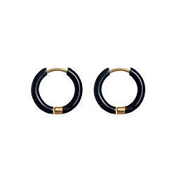 Черный 304 из нержавеющей стали серьга, с эмалью, реальный 18 k позолоченный, чёрные, 16x17.5x2.5 мм