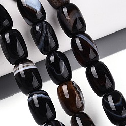 Черный Окрашенные натуральные полосатые агатовые бусы, баррель, чёрные, 12.5~14x9.5~11 мм, отверстие : 0.7~0.9 мм, около 28 шт / нитка, 15.16~15.35'' (38.5~39 см)