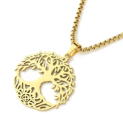 Золотой Подвеска из нержавеющей стали ожерелья, цепи коробки, древо жизни, золотые, 23.35~23.46 дюйм (59.3~59.6 см)