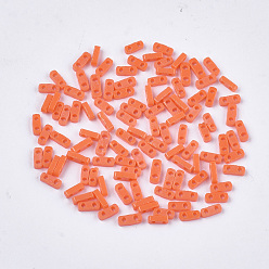 Coral 2-Hole Opaque Glass Seed Beads, Rectangle, Coral, 4.5~5x2x1~1.5mm, Hole: 0.5~0.8mm