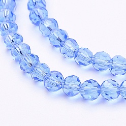 Light Sky Blue Glass Beads Strands, Faceted(32 Facets), Round, Light Sky Blue, 4mm, Hole: 1mm, about 98pcs/strand, 13.7 inch