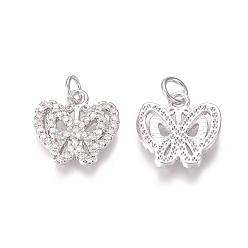 Платина Латунные микропаве прозрачные кубические циркониевые подвески, с прыжковых колец, бабочка, платина, 13x13x2 мм, Перейти кольцо: 4.5x0.7 мм, внутренний диаметр: 3 мм