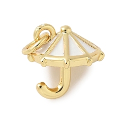 Белый Латунь эмаль прелести, зонт шарм, с целью перехода в кольце, без свинца и без кадмия, долговечный, стойки покрытие, реальный 18 k позолоченный, белые, 11.5x11.5 мм, отверстие : 3.4 мм