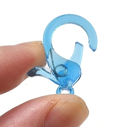 Dodger Blue Transparent Plastic Lobster CLaw Clasps, Dodger Blue, 26x19x6mm, Hole: 2mm