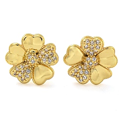 Прозрачный Серьги-гвоздики в форме цветка с покрытием из латуни с микропаве из прозрачных кубических цирконий, без кадмия и без свинца, долговечный, прозрачные, 12 мм, штифты : 0.8 мм