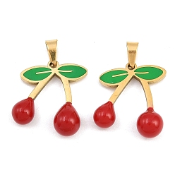 Вишня 304 нержавеющей стальной эмали подвески, ионное покрытие, золотые, вишня, 19.5x17x6.5 мм, отверстие : 5.5x3.5 мм