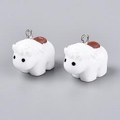 Белый Непрозрачные подвески смолы, с платиновыми железными петлями, миниатюрные 3d талисманы в виде лошадей, белые, 17.5~18.5x21x10 мм, отверстие : 2 мм