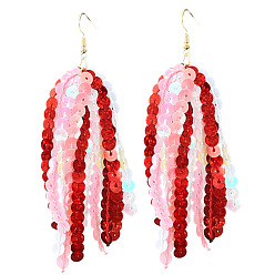 Pink Подвесные серьги из акрила и пластика с блестками и кисточками, золотые, розовые, 110 мм