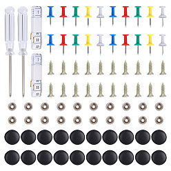 Negro 20 Hebilla de fijación para coche de cuero y hierro, Para clips de reparación de lonas de techo de automóviles, con 2 piezas de cinta métrica flexible métrica e imperial, 2pcs 45# destornilladores de cabeza Phillips de acero, negro, 20x5 mm, diámetro interior: 10 mm