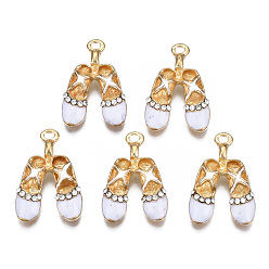 Белый Стойки обшивки сплава эмали подвески, с кристально горный хрусталь, без кадмия, без никеля и без свинца, Танцевальная обувь, белые, 25x16.2x5 мм, отверстие : 2 мм