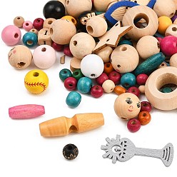 Couleur Mélangete Sac chanceux, y compris les perles de bois naturel peintes, couleur mixte, 4~30mm