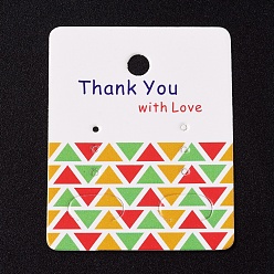 Белый Бумажные карты дисплей ювелирных изделий, для подвешивания серьги, прямоугольник со словом спасибо, белые, 50x40x0.3 мм, отверстие : 5.3 мм