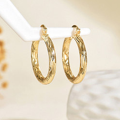 Настоящее золото 18K Серьги-кольца из текстурированной латуни прямоугольной формы, реальный 18 k позолоченный, 34x30 мм