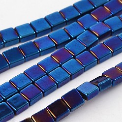 Blue Plated Electroplate Non-magnetic Synthetic Hematite Square Bead Strands, Blue Plated, 4x4x2mm, Hole: 1mm, about 100pcs/strand, 15.74 inch