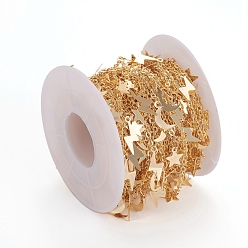 Golden Handmade Brass Cable Chains, with Moon & Star & Lightning Charms and Spool, Soldered, Long-Lasting Plated, Golden, 2x1.5x0.2mm, about 32.8 Feet(10m)/roll