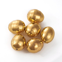 Gold Electroplated Shell Pearl Beads, Easter Egg, Gold, 15~16x13~14mm, Hole: 1~1.2mm