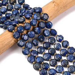 Ляпис-Лазурь Нитки бусины из натурального ляписа-лазури, граненый шестиугольный разрез, плоско-круглые, с бисером, 10~10.5x6 мм, отверстие : 1 мм, около 31~32 шт / нитка, 15.35''~15.55'' (39~39.5 см)