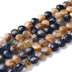 Тигровый глаз Природных тигровый глаз бисер нитей, граненые, плоско-круглые, 6~7x4~4.5 мм, отверстие : 1 мм, около 61~64 шт / нитка, 14.96 дюйм (38 см)