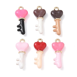 Mixed Color Alloy Enamel Pendants, Key Charms, Golden, Mixed Color, 20.5x8x4.5mm, Hole: 1.6mm