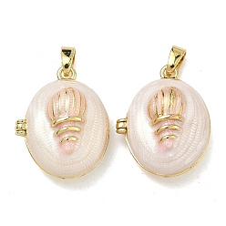 Фора Подвески латуни медальон, с эмалью, овал с подвесками-ракушками, стойки покрытие, долговечный, реальный 18 k позолоченный, оранжевые, 21.5x17x9 мм, отверстие : 4.5x2 мм