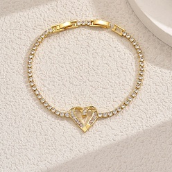 Сердце Элегантные латунные браслеты с подвесками, латунные браслеты для тенниса с прозрачными кубическими цирконами для женщин, сердце, внутренний диаметр: 7-7/8 дюйм (20 см)
