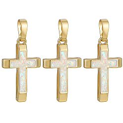 Misty Rose 3Pcs Brass with Synthetic Opal Pendants, Cross Charms, Real 18K Gold Plated, Misty Rose, 20.5x12.5x3.5mm, Hole: 6x3.5mm