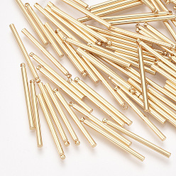 Настоящее золото 18K Латунные подвески, колонка, реальный 18 k позолоченный, 30x2 мм, отверстие : 0.8 мм