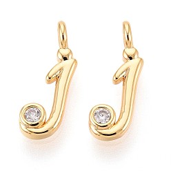 Letter J Латунные микро проложить кубического циркония прелести, долговечный, без никеля , реальный 18 k позолоченный, буквы, буква J, 13.5x4.5x3.5 мм, отверстие : 1.4~1.8 мм