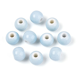 Светло-Голубой Фарфоровые бусины ручной работы, рондель, фантазии античного стекла фарфора, Небесно-голубой, 8.2~9x7~7.5 мм, отверстие : 2.5~3 мм