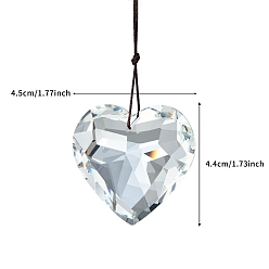 Прозрачный Стеклянные подвески в форме сердца, с веревкой, подвесные ловцы солнца, прозрачные, Кулон : 44x45 мм