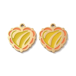 Golden Ion Plating(IP) 304 Stainless Steel Pendants, with Enamel, Heart Charm, Golden, 16x15x1.5mm, Hole: 1.5mm