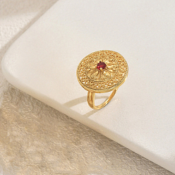 Красный Геометрические полые плоские круглые латунные кольца с паве из кубического циркония для женщин, золотые, красные, 22 мм, внутренний диаметр: 16мм~18мм