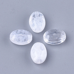 Clear Acrylic Beads, Imitation Gemstone, Faceted, Oval, Clear & White, 17.5x13x8mm, Hole: 1.8mm, about 422pcs/500g