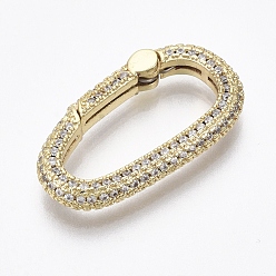 Real 18K Gold Plated Brass Micro Pave Clear Cubic Zirconia Spring Gate Rings, Oval, Nickel Free, Real 18K Gold Plated, 25x14x3.5mm, Inner Diameter: 8x19mm